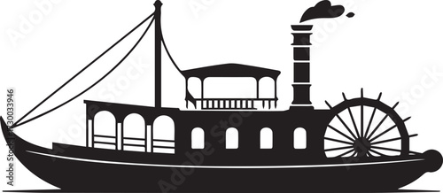 Traditional wooden gondola boat black and white silhouette vector illustration