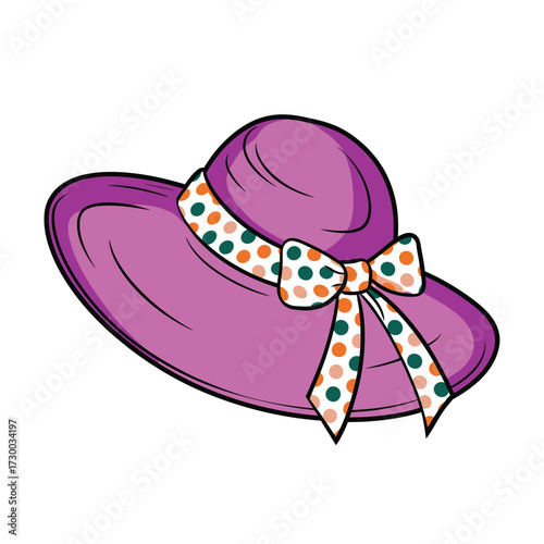 Women hat summer fashion accessory wide brim elegant polka dot ribbon bow vector illustration design