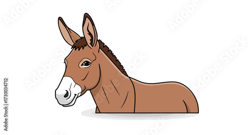 Cartoon illustration of a brown donkey with a white face on white background.