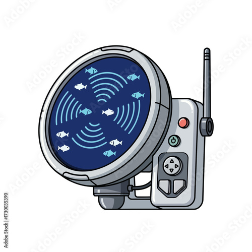 Radar device with antenna and control panel on a white background.