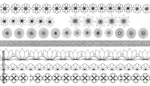 Vector art of collection of decorative floral and geometric borders 