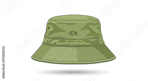 Green bucket hat isolated on white background casual headwear accessory.