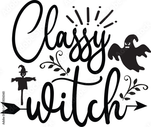Classy witch with a scarecrow for halloween time, halloween t shirt design, halloween vector file
