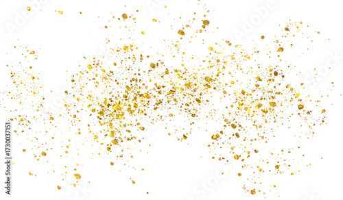 Christmas Gold glitter particles, glow, splash, shimmer, splatter. Festive golden decoration, isolated on transparent background