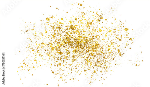 Christmas Gold glitter particles, glow, splash, shimmer, splatter. Festive golden decoration, isolated on transparent background