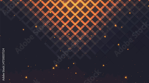 A vibrant geometric pattern with a diamond-like structure and glowing accents appears on a dark background, showcasing an artistic digital design.