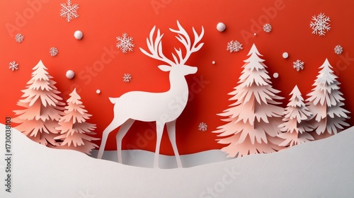 Festive reindeer silhouette crafted from layered paper for holiday decorations and winter crafts