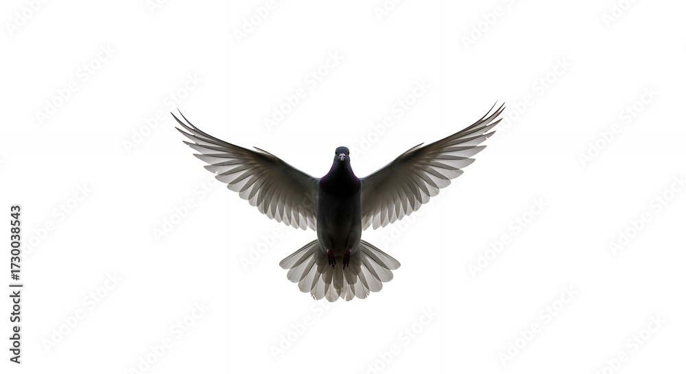 Obraz premium Soaring dove in flight against white background symbolizing peace freedom hope