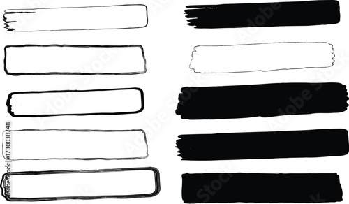black white brush stroke rectangular frame border set hand drawn rough ink vector isolated design