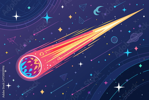 Showcasing Comet Glowing With Neon Trail Bold Cosmic Beautiful Premium Digital Asset