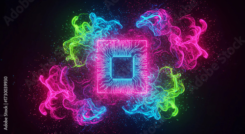 Futuristic AI Algorithm Creating Digital Artwork