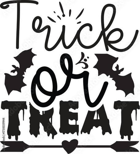 Halloween trick or treat design with bats and arrow, halloween t shirt design, halloween vector file