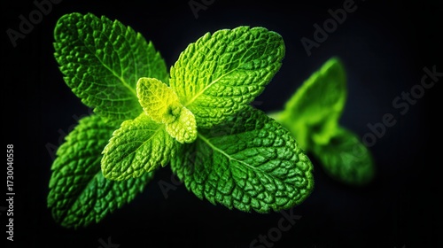 Fresh mint leaves on dark background