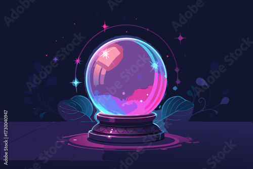 Featuring Crystal Ball Glowing With Neon Lights Bold Vecto Beautiful Creative Visual