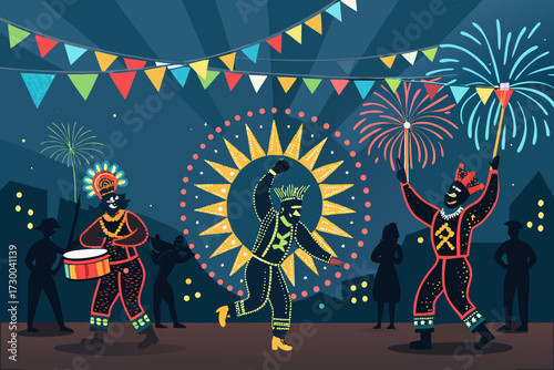 Showcasing Cultural Parade With Glowing Costumes Bold Vecto Crisp Creative Visual