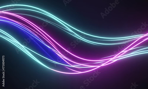 Abstract Neon Light Trails in Vibrant Pink and Cyan Against Dark Background glowing