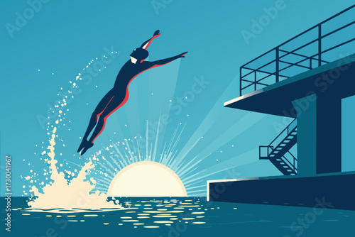 Stunning Diver Jumping Off Platform With Glowing Water Spl Creative Visual