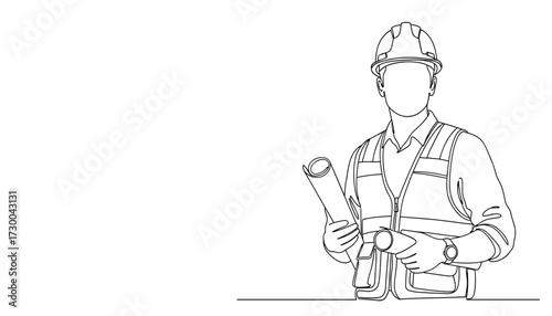 Vector art of architectural engineer or construction worker holding blueprints 