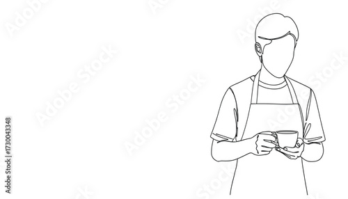 Vector art of barista holding a cup of coffee 