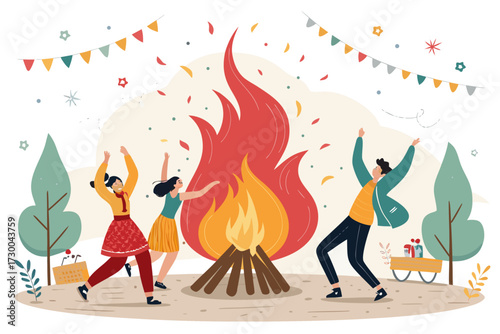 Showcasing Festival Bonfire With People Dancing Around Bold Vibrant Creative Visual