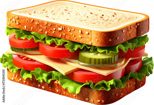 Sandwich 3D PNG Transparent Background (Isolated on White Background)