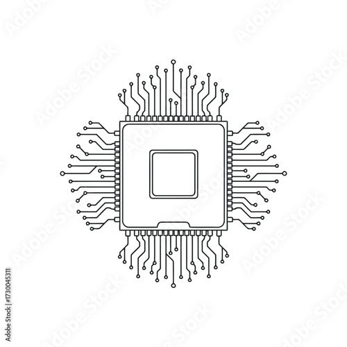 Vector illustration of illustration of a computer processor, a central processing unit cpu, a crucial component of modern computing systems