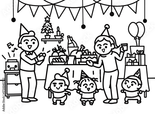 Family celebrates party with kids