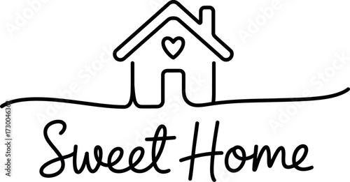 Cozy home symbol with heart, representing comfort and belonging in simple line art.