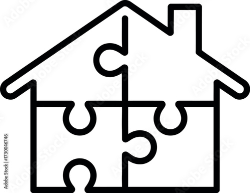 Simple house outline assembled from puzzle pieces symbolizing home building and solutions.