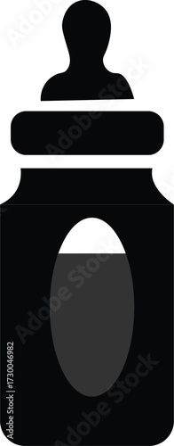 Flat vector black silhouette of infant feeding bottle minimalist baby care icon for parenting nursing and nutrition designs