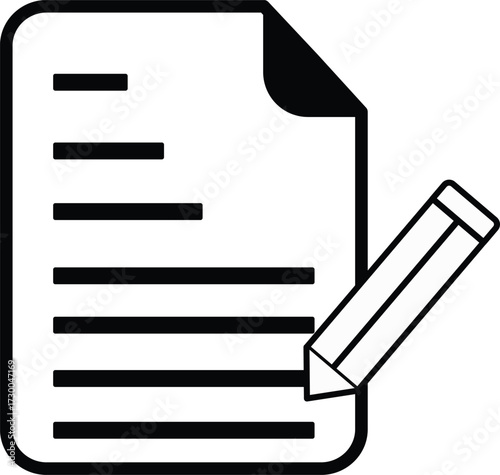 Outline and filled notebook icon writing pad vector with pencil for notes and records