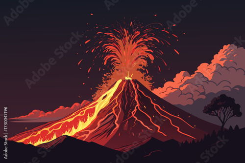Depicting Glowing Volcano Erupting With Lava Bold Dynamic Creative Visual