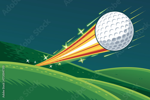 Crisp Golf Ball Flying Across With Glowing Trail High-Quality Stock Image