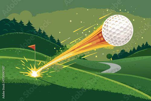 Golf Ball Flying Across With Glowing Trail Professional Photo Ideal for Marketing