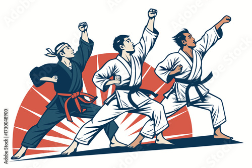 Featuring Karate Fighters Action Pose Bold Martial Arts Dynamic Premium Digital Asset