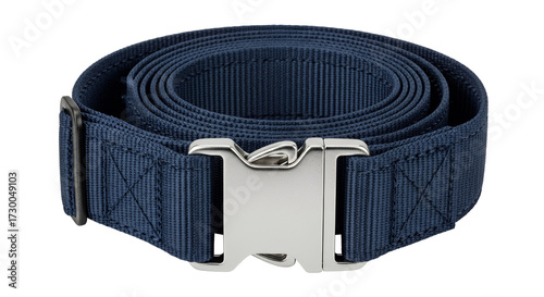 Navy Blue Textile Belt with Silver Buckle Transparent