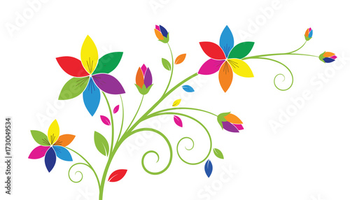 Vector art of colorful abstract floral design with swirling vines and buds