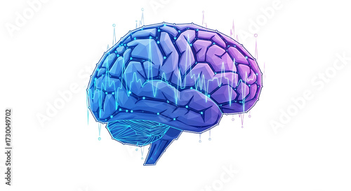 Digital Brain Activity Neural Waves Transparent Background