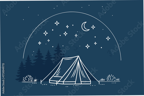 Dynamic Minimalist Glowing Tent With Stars Above Bold Professional Photo