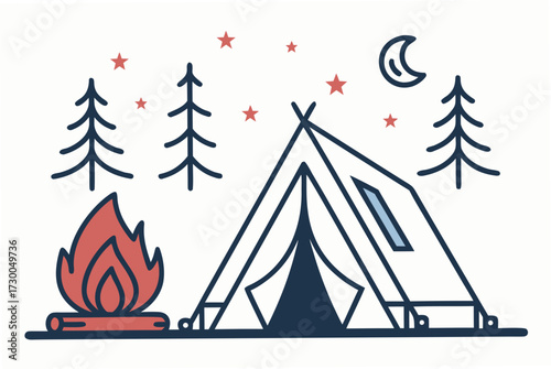 Stunning Minimalist Outline Tent And Campfire Bold Mod Creative Visual