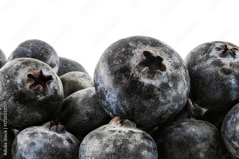 Obraz premium A close-up of blueberries against a transparent background, highlighting their natural texture, color, and mood. Ideal for food photography, bakery, health, or seasonal themes