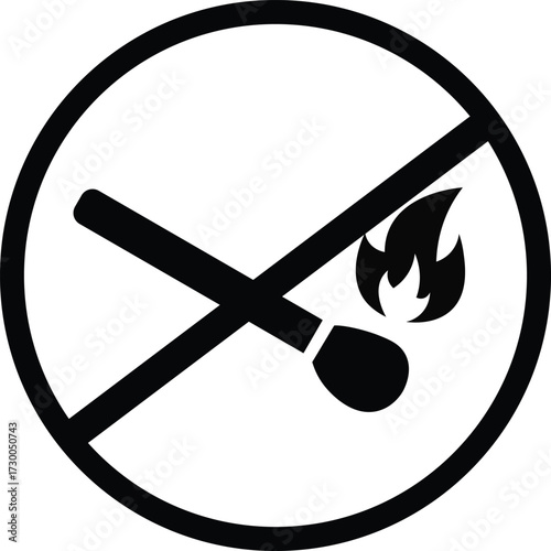 No fire or open flame safety prohibition sign  warning symbol for fire hazard danger and caution