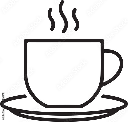 Steaming hot coffee cup icon line art for morning brew and beverage design
