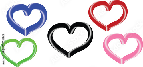 Vibrant neon hearts symbolizing love and emotion in various colors isolated on transparent background