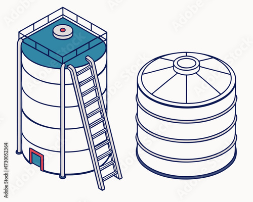 Domestic water tank made of PVC and stainless steel, isometric isolated vector, utility element for house.