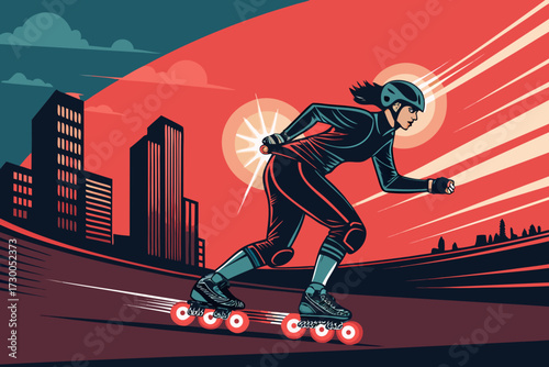 Rollerblader With Glowing Wheels Skating Fast Premium Digital Asset Great for Commercial Projects