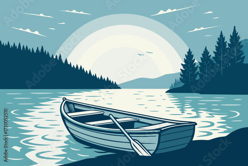 Vibrant Rowboat Glowing Lake Bold Trans Professional Photo