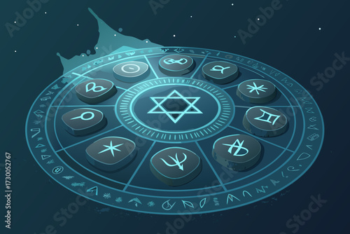 Rune Stones Glowing Circle Bold Mystic High-Quality Stock Image Suitable for Design