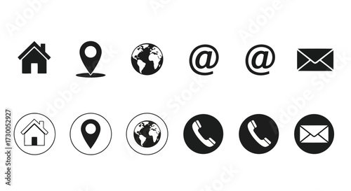Vector illustration of vector art of contact information icons set of simple linear symbols for address, location, email, phone, and website for business cards and web pages