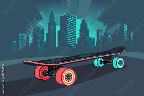 Showcasing Skateboard With Glowing Wheels Bold Urban Stunning Creative Visual